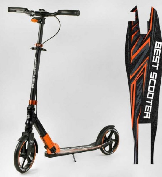 Самокат алюмінієвий Best Scooter 79740 колеса PU, ФАРА, затискач керма, d передніх коліс - 230мм, d задніх коліс 200мм, 1 амортизатор передній