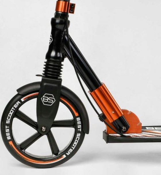 Самокат алюмінієвий Best Scooter 79740 колеса PU, ФАРА, затискач керма, d передніх коліс - 230мм, d задніх коліс 200мм, 1 амортизатор передній