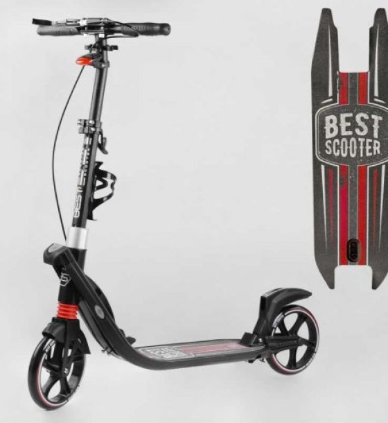Самокат двоколісний "Best Scooter" (ФАРА, колеса PU 200мм, 2 амортизатори, затискач керма, ручне гальмо, в коробці)