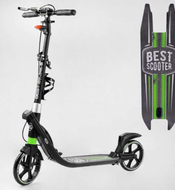 Самокат двоколісний "Best Scooter" (ФАРА, колеса PU 200мм, 2 амортизатори, затискач керма, ручне гальмо, в коробці)