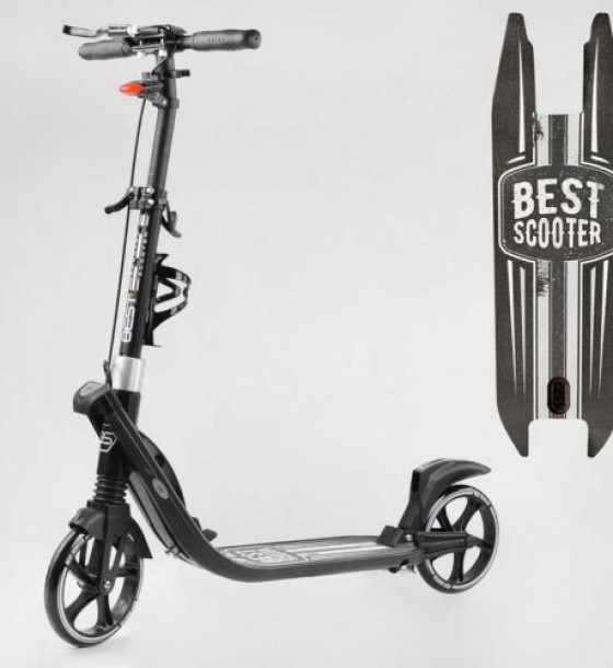Самокат двоколісний "Best Scooter" (ФАРА, колеса PU 200мм, 2 амортизатори, затискач керма, ручне гальмо, в коробці)