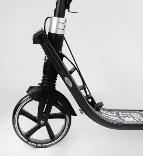 Самокат двоколісний "Best Scooter" (ФАРА, колеса PU 200мм, 2 амортизатори, затискач керма, ручне гальмо, в коробці)