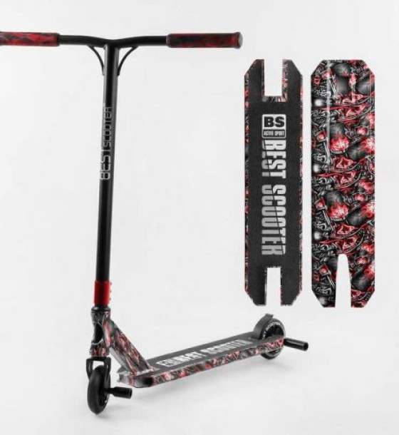 Самокат трюковий "Best Scooter" (HIC-система, ПЕГИ, алюмінієвий диск та дека з ПРИНТОМ, колеса PU, d = 110 мм, ширина керма - 60 см, в коробці)