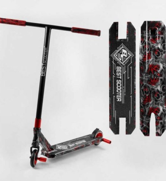 Самокат трюкових "Best Scooter" (HIC-система, ПЕГИ, алюмінієвий диск і дека з принтами, колеса PU, d = 110мм, ширина керма - 60 см)