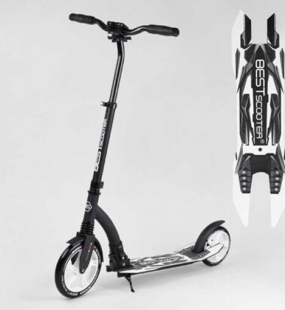 Самокат двоколісний Best Scooter 75343 колеса PU - переднє 23 см, заднє - 20 см, 1 амортизатор, широкий руль, зажим руля, в коробці