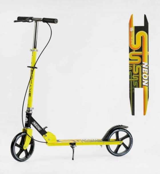 Самокат двоколісний Skyper Neon N-81483 (6) сталева рама, ручне гальмо, колеса PU діаметр 200мм, грипси гумові