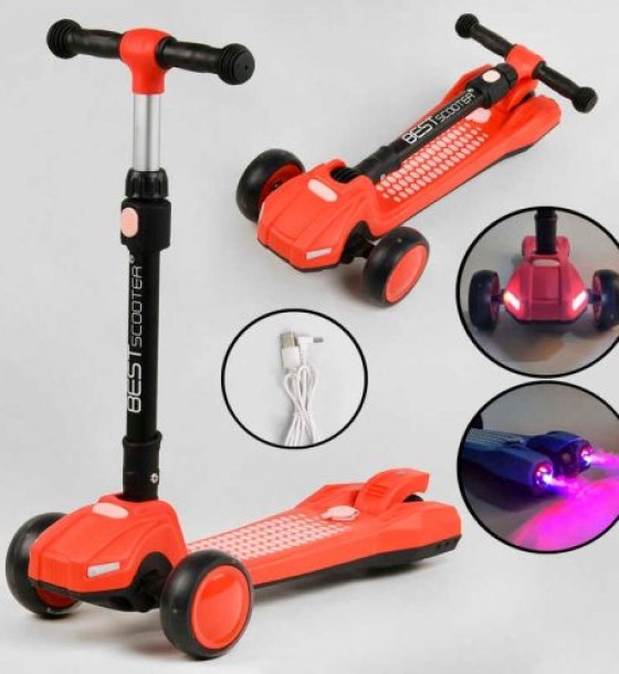 Самокат триколісний LT-12857 Best Scooter з парогенератором складне кермо, ЗВУК МАШИНИ, ДИМ, СВІТЛО, пластмасовий, колеса PU 120х35мм, в коробці