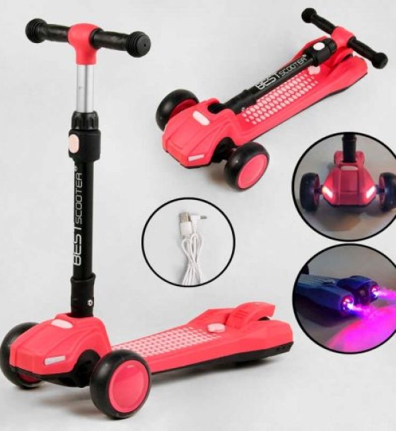 Самокат триколісний "Best Scooter" з парогенератором (6) складне кермо, ЗВУК МАШИНИ, ДИМ, СВІТЛО, пластмасовий, колеса PU 120х35мм, в коробці