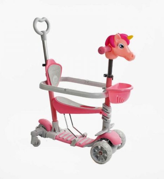 Самокат 5в1 "Best Scooter", з ДОП. КОЛЕСАМИ, захисний бампер, PU колеса зі світлом, в коробці