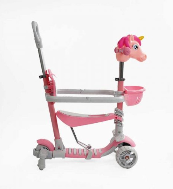 Самокат 5в1 "Best Scooter", з ДОП. КОЛЕСАМИ, захисний бампер, PU колеса зі світлом, в коробці