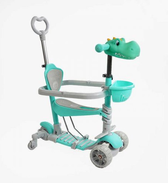 Самокат 5в1 "Best Scooter", з ДОП. КОЛЕСАМИ, захисний бампер, PU колеса зі світлом, в коробці