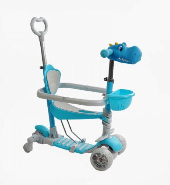 Самокат 5в1 "Best Scooter", з ДОП. КОЛЕСАМИ, захисний бампер, PU колеса зі світлом, в коробці