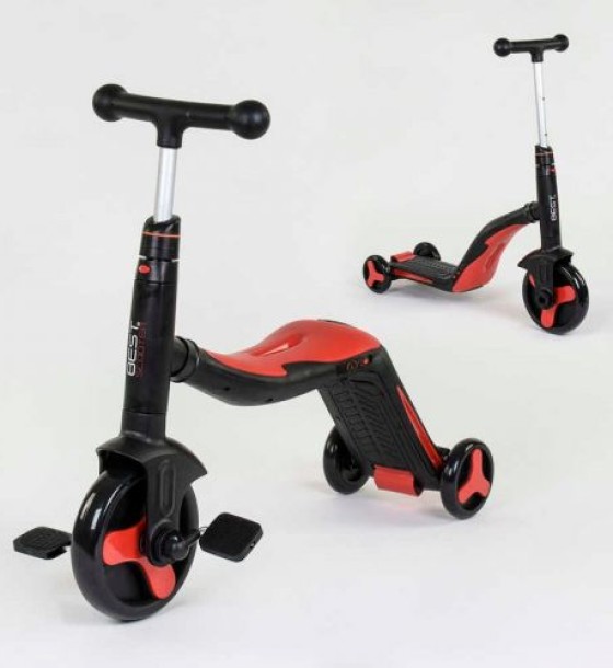 Самокат 3в1 (1) Best Scooter, самокат-велобіг-велосипед, ЧЕРВОНИЙ, світло, 8 мелодій, колеса PU, переднє колесо d = 20см, задні d = 11см