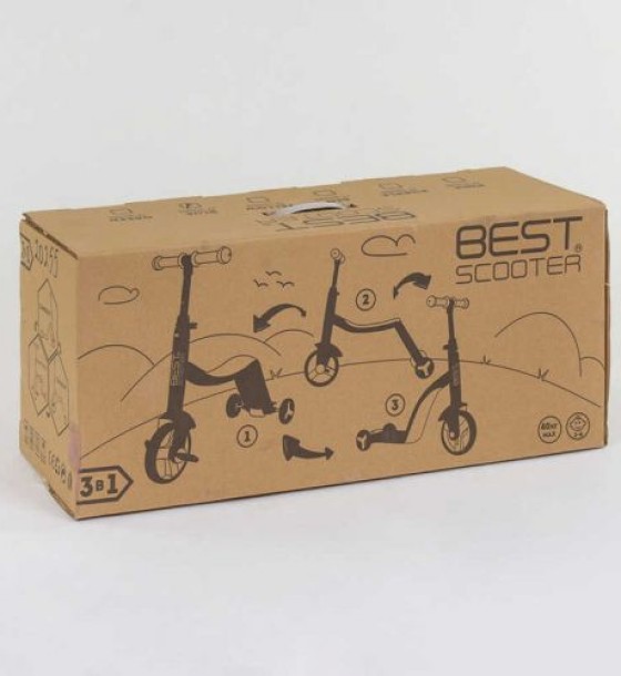 Самокат 3в1 (1) Best Scooter, самокат-велобіг-велосипед, ЧЕРВОНИЙ, світло, 8 мелодій, колеса PU, переднє колесо d = 20см, задні d = 11см