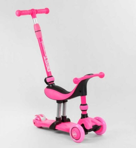 Самокат-велобіг 3в1 триколісний BS-23180 (4) Best Scooter, 3 колеса PU зі світлом, сидіння, амортизатори, батьківська ручка