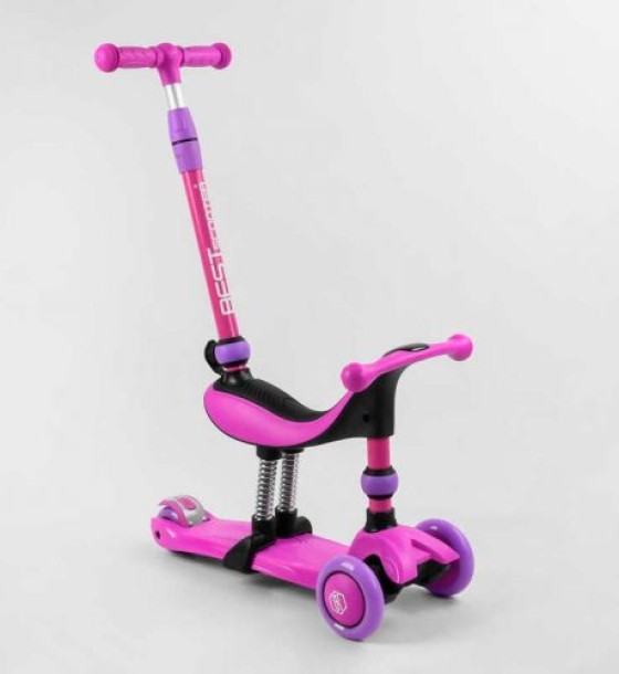 Самокат-велобіг 3в1 триколісний BS-26566 (4) Best Scooter, 3 колеса PU зі світлом, сидіння, амортизатори, батьківська ручка