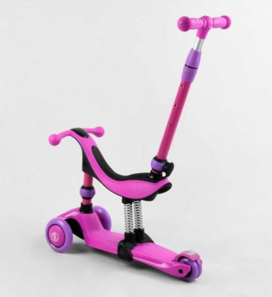 Самокат-велобіг 3в1 триколісний BS-26566 (4) Best Scooter, 3 колеса PU зі світлом, сидіння, амортизатори, батьківська ручка