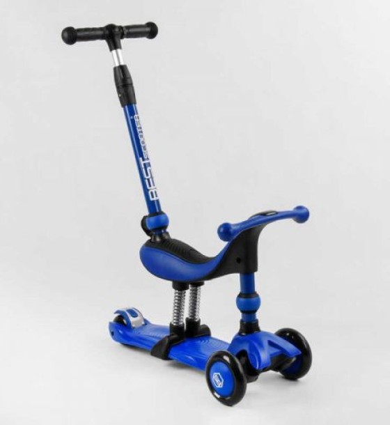 Самокат-велобіг 3в1 триколісний BS-27018 (4) Best Scooter, 3 колеса PU зі світлом, сидіння, амортизатори, батьківська ручка