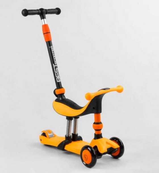 Самокат-велобіг 3в1 триколісний BS-50584 (4) Best Scooter, 3 колеса PU зі світлом, сидіння, амортизатори, батьківська ручка