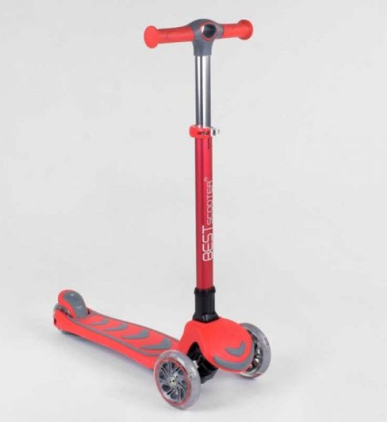 Самокат триколісний 92606 (4) Best Scooter, ЧЕРВОНИЙ, складне алюмінієве кермо, 4 колеса PU зі світлом, d = 12 см