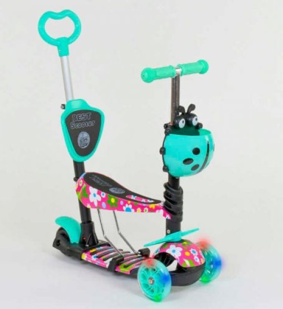 Самокат 5в1 43702 (1) Best Scooter, АБСТРАКЦІЯ, PU колеса, ПІДСВІТКА КОЛІС, в коробці