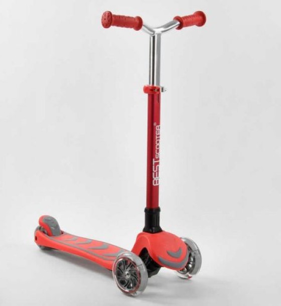 Самокат триколісний Y-00325 (4) Best Scooter, ЧЕРВОНИЙ, складне алюмінієве кермо, 4 колеса PU зі світлом, d = 12 см