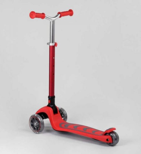 Самокат триколісний Y-00325 (4) Best Scooter, ЧЕРВОНИЙ, складне алюмінієве кермо, 4 колеса PU зі світлом, d = 12 см