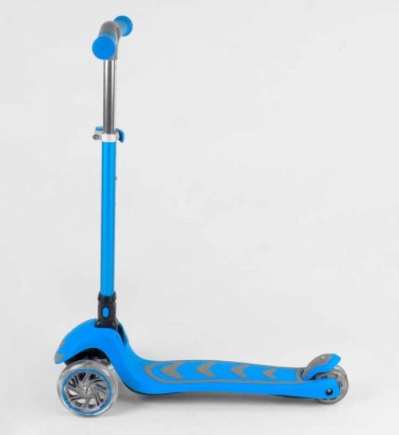 Самокат триколісний 38603 (4) Best Scooter, БЛАКИТНИЙ, складне алюмінієве кермо, 4 колеса PU зі світлом, d = 12 см