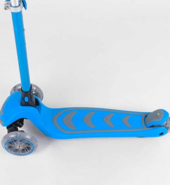 Самокат триколісний 38603 (4) Best Scooter, БЛАКИТНИЙ, складне алюмінієве кермо, 4 колеса PU зі світлом, d = 12 см