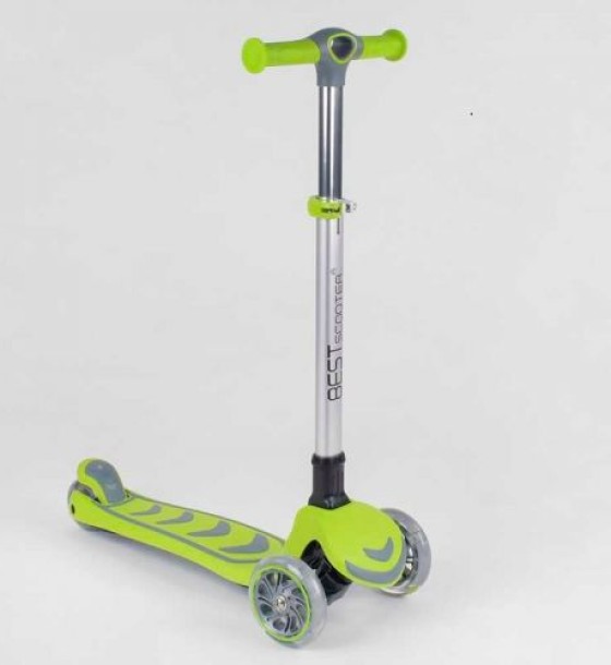 Самокат триколісний 46987 (4) Best Scooter, САЛАТОВИЙ, складне алюмінієве кермо, 4 колеса PU зі світлом, d = 12 см