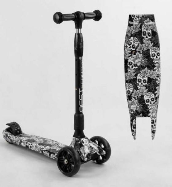 Самокат триколісний "Best Scooter" (складне алюмінієве кермо, 3 колеса PU зі світлом, переднє 130х35 мм, заднє 80х45 мм, в коробці)