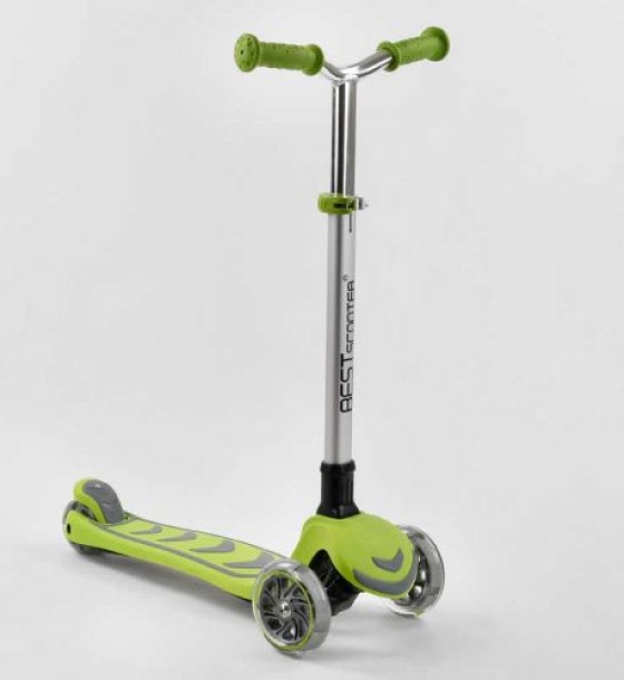 Самокат триколісний Y-00436 (4) Best Scooter, САЛАТОВИЙ, складне алюмінієве кермо, 4 колеса PU зі світлом, d = 12 см