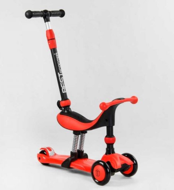 Самокат-велобіг 3в1 триколісний BS-71899 (4) Best Scooter, 3 колеса PU зі світлом, сидіння, амортизатори, батьківська ручка