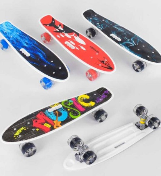 Скейт, Пенні борд "Best Board" МІКС ВИДІВ, (дека з ручкою, підшипники ABEC-7, колеса світяться PU d = 6см)