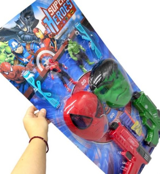 Набір героя "SUPER HEROES" (2 фігурки, 2 пари окулярів, 2 маски, пістолет з механічним принципом роботи, мʼякі патрони, орбізи)
