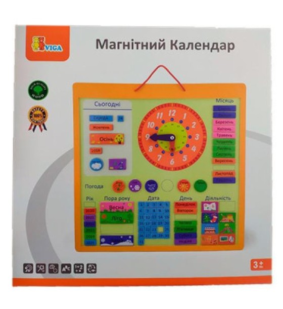Ігровий набір Viga Toys Магнітний календар з годинником, на українській мові (50377U)