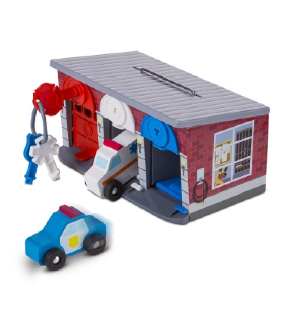 Ігровий набір Melissa&Doug Дерев'яний гараж рятувальних машин з ключами (MD4607)