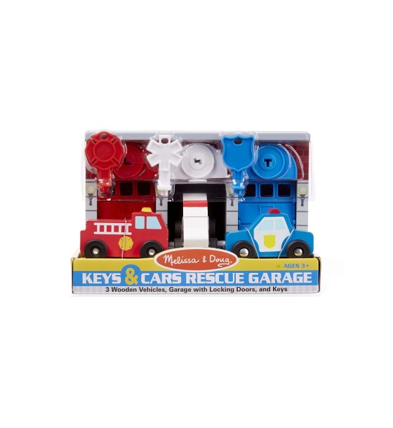 Ігровий набір Melissa&Doug Дерев'яний гараж рятувальних машин з ключами (MD4607)