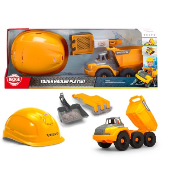 Ігровий набір Dickie Toys Вольво. Самоскид з каскою та лопатою, 26 аксесуарів (3729014)