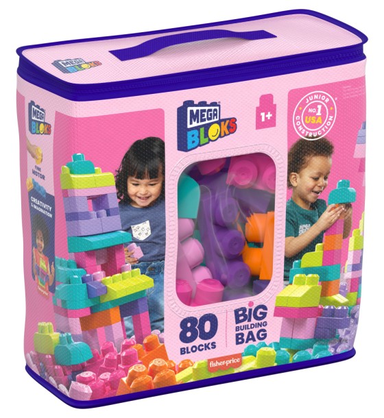 Конструктор Mega Bloks рожевий у мішку 80 деталей (DCH62)