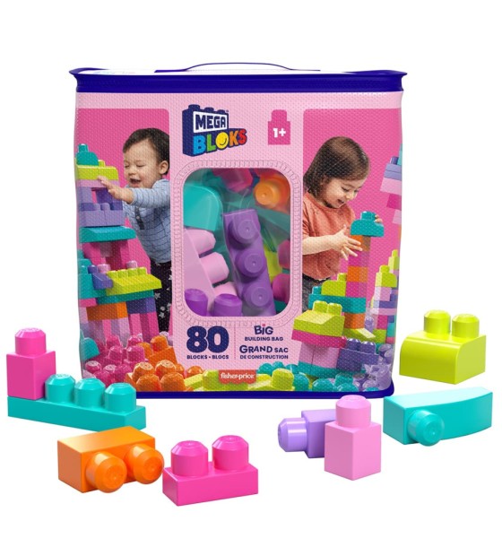 Конструктор Mega Bloks рожевий у мішку 80 деталей (DCH62)