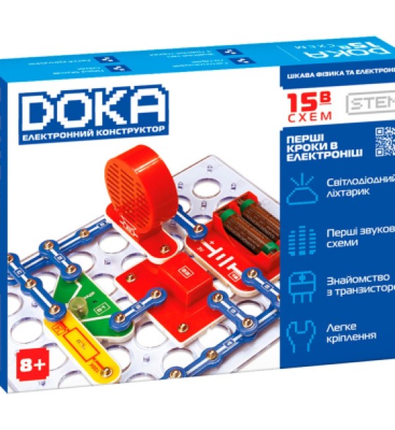 Конструктор DOKA електронний Перші кроки в електроніці (Набір В, 15 схем) (D70710)