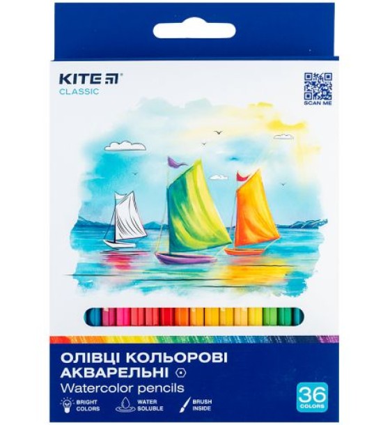 Олівці кольорові акварельні, 36 шт. Kite Classic