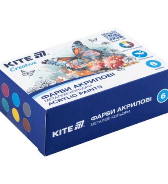 Фарби акрилові, 6 металевих кольорів, 20 мл, Kite Creative