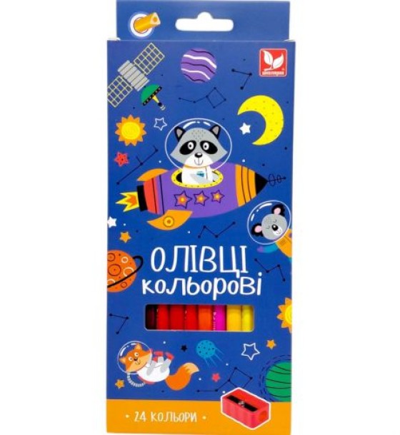 Олівці кольорові тригранні + стругачка - 24 кольори