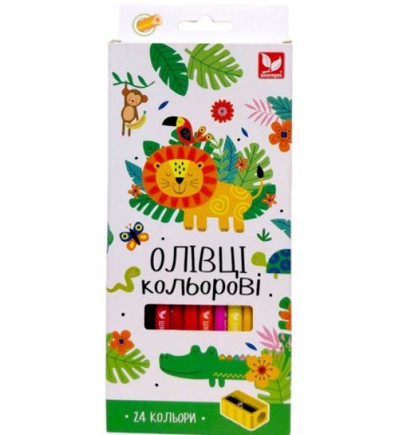 Олівці кольорові тригранні + стругачка - 24 кольори