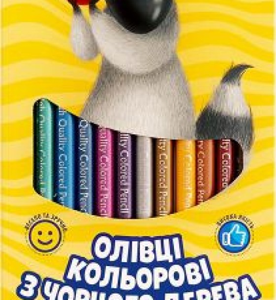 Олівці кольорові круглі з чорного дерева Металік + чинка - 12 кольорів