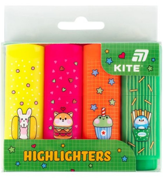 Маркер Highlighter, Kite, набір 4-х, неон