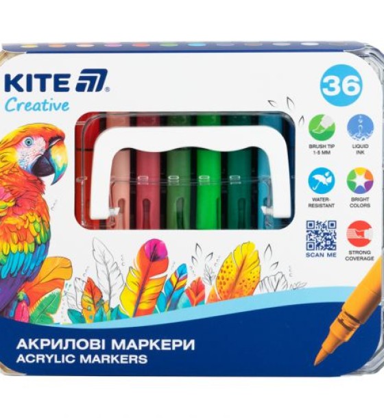 Маркери акрилові з рідкими чорнилами, 36шт Kite Creative