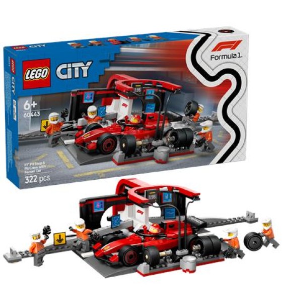 Конструктор LEGO City Піт-стоп і піт-екіпаж F1 з болідом Ferrari (60443)